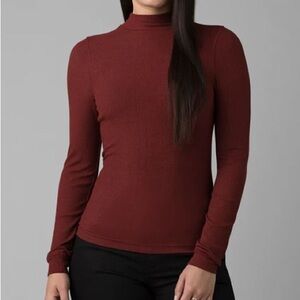 Prana Foundation Rib Mock Neck, Rhubarb Heather, Sz M